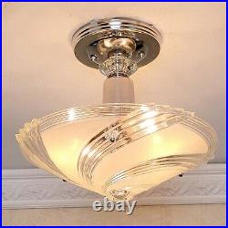 126b Vintage arT Deco Ceiling Light Glass Shade Lamp Fixture antique
