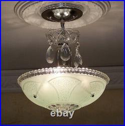 159b Vintage antique arT Deco Ceiling Light Lamp Fixture Jadeite Hall Bath Entry