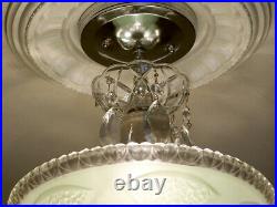 159b Vintage antique arT Deco Ceiling Light Lamp Fixture Jadeite Hall Bath Entry