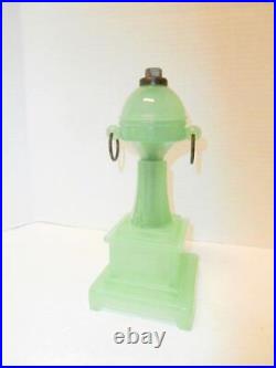 1930s VINTAGE ART DECO JADEITE HOUZEX GREEN GLASS LAMP BASE WithMETAL RINGS WOW