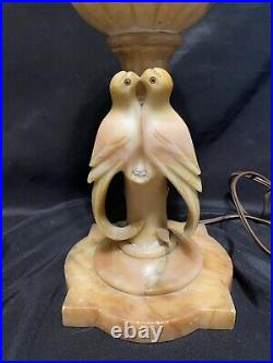 1930s VINTAGE CARVED MARBLE ALABASTER FIGURAL Lovebird BIRD TABLE LAMP Works