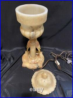 1930s VINTAGE CARVED MARBLE ALABASTER FIGURAL Lovebird BIRD TABLE LAMP Works