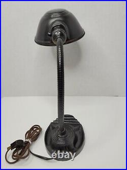 1930s Vtg Black Cast-Iron EAGLE Gooseneck Desk Lamp Art Deco Base PAT #096558
