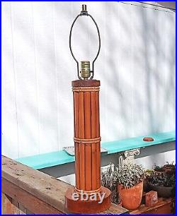 1940s RATTAN table lamp vtg hawaiian paul frankl wicker tiki bar california art