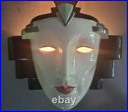 1985 Vintage Art Deco Vandor Designs Shadow Face Mask Wall Sconce Lamp Pelzman