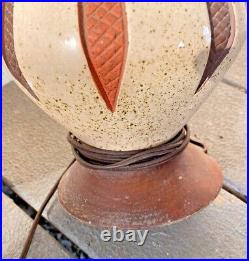1 Vintage Lamp Tear Drop Mid Century Folk Art Danish Ceramic Inlays Orange Brown