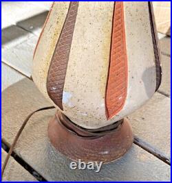 1 Vintage Lamp Tear Drop Mid Century Folk Art Danish Ceramic Inlays Orange Brown