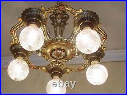 254b Vintage Antique 20s Ceiling Light lamp fixture chandelier art nouveau