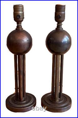 2 Chase Nessen Art Deco Machine Age Brass Ball Orb Table Lamp Vtg Modern