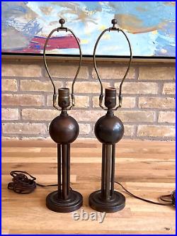 2 Chase Nessen Art Deco Machine Age Brass Ball Orb Table Lamp Vtg Modern