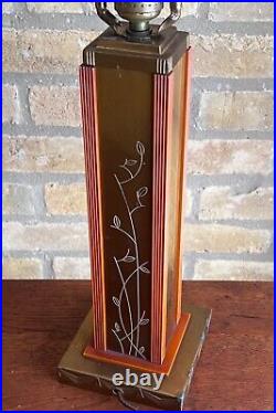 2 Chase Nessen Art Deco Machine Age Etched Copper Bakelite Table Lamp Vtg Modern