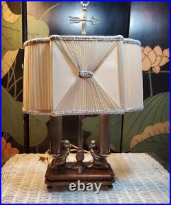 2 NUDES Art Deco Lamp & Original Pleated Shade UNUSUAL Finial NUART FRANKART Era
