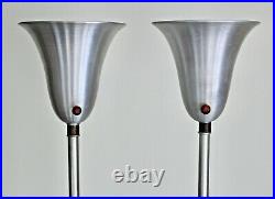 2 Russel Wright Art Deco Vtg Mid Century Modern Aluminum Torchiere Floor Lamp