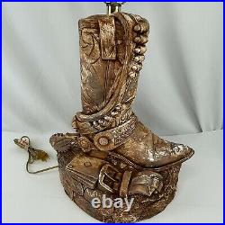 2 VTG Cowboy Boot Revolver Man Cave Lamps Florentine Art Studio J BAYRES 1981