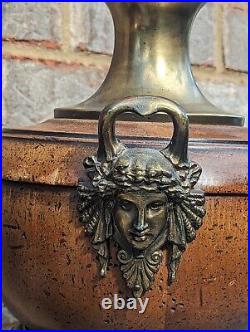 (2) Vintage Frederick Cooper Wood /Metal Art Deco Urn Goddess Face Table Lamps