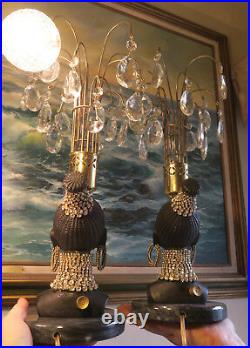 2 Vintage Jeweled Art Deco NUBIAN African Queen blackamoor Lamp Spelter Brass