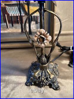 2 Vtg French Italian Metal Flowers Table Lamps Shabby Chic