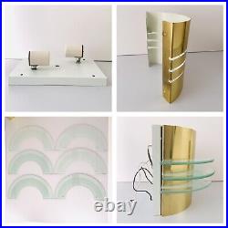 2x VTG 1980s Retro Art Deco Sconce Brass Tempered Glass Lamp Light