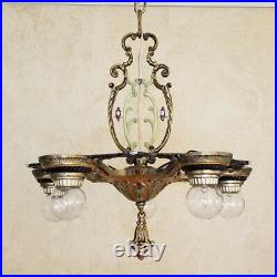 356b Vintage Antique 30s Ceiling Light lamp polychrome chandelier art nouveau