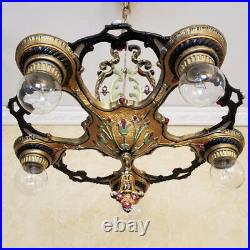 356b Vintage Antique 30s Ceiling Light lamp polychrome chandelier art nouveau