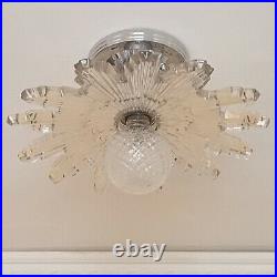 367b Vintage Antique arT Deco Starburst Ceiling Light Glass Shade Lamp fixture