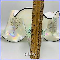 3 Vtg TODD PHILLIPS PULLED Feather Art Glass Quoizel LAMP SHADE White Black