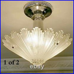 409b Vintage arT Deco Ceiling Light Lamp Fixture Glass Shade chandelier ReWired