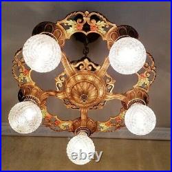 457 Vintage Antique 30 aRT Nouveau Ceiling Light lamp fixture chandelier 1 of 2