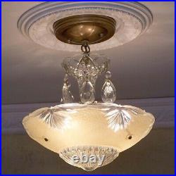 586 Vintage antique Glass Ceiling Light Lamp Fixture Chandelier art deco almond