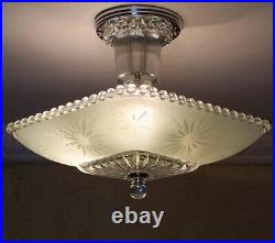 633 Vintage Hobnail 40s art deco Glass Ceiling Light Lamp jadeite green antique