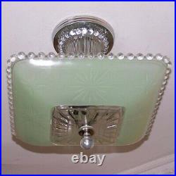 633 Vintage Hobnail 40s art deco Glass Ceiling Light Lamp jadeite green antique