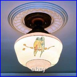 878b Vintage antique aRT Deco Ceiling Light Glass Shade Lamp Fixture bath hall