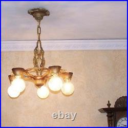 933 Vintage aNtique 30s art nouveau Ceiling Light Lamp Fixture Chandelier