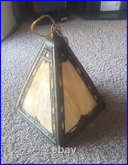 ART DECO HANGING LAMP NY STATE VINTAGE GLASS/STEEL 1920s VVGC