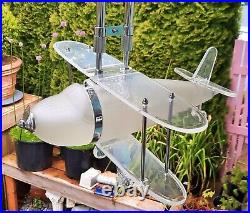 ART DECO vtg biplane lucite chandelier chrome acrylic aircraft restaurant lamp