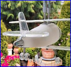 ART DECO vtg biplane lucite chandelier chrome acrylic aircraft restaurant lamp