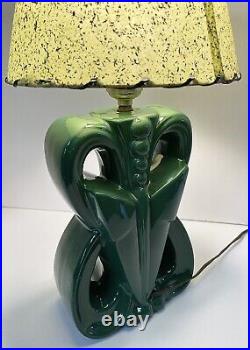 Antique Art Deco Geometric Retro Glazed Ceramic Accent Table Desk Lamp Light Vtg