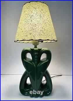 Antique Art Deco Geometric Retro Glazed Ceramic Accent Table Desk Lamp Light Vtg