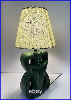 Antique Art Deco Geometric Retro Glazed Ceramic Accent Table Desk Lamp Light Vtg