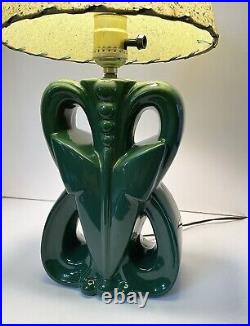 Antique Art Deco Geometric Retro Glazed Ceramic Accent Table Desk Lamp Light Vtg