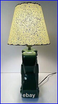 Antique Art Deco Geometric Retro Glazed Ceramic Accent Table Desk Lamp Light Vtg