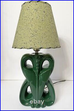 Antique Art Deco Geometric Retro Glazed Ceramic Accent Table Desk Lamp Light Vtg