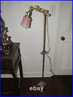 Antique Art Deco Nouveau Bridge Arm Floor Lamp Geometric Arrow Pink Vintage