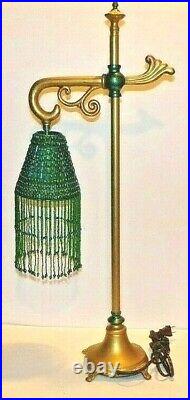 Antique Art Deco Reading Lamp Cast Iron Boudoir Lamp Gold Green Electrified VTG