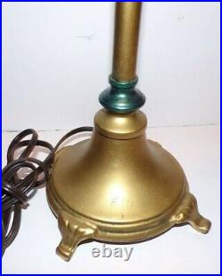 Antique Art Deco Reading Lamp Cast Iron Boudoir Lamp Gold Green Electrified VTG