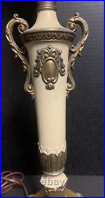 Antique Art Nouveau Cast Aluminum Marble Candlestick Lamp withReflector Shade VTG