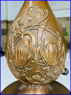 Antique Arts Crafts Art Nouveau Heavy Finely Copper Lamp Base Handel era Vintage