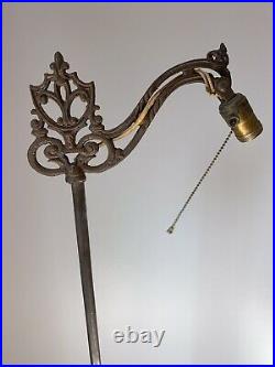 Antique Floor Lamp Brass Cast Iron Bridge Art Deco Light Fleur de Lis Vintage D