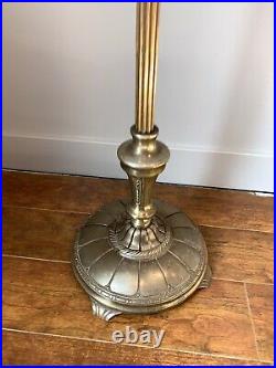 Antique Floor Lamp Bright Brass Cast Iron Bridge Art Deco Light Floral Vintage E
