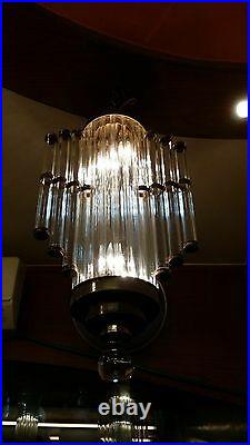 Antique Old Vintage Art Deco Brass & Glass Ceiling Fixture Chandelier Light Lamp